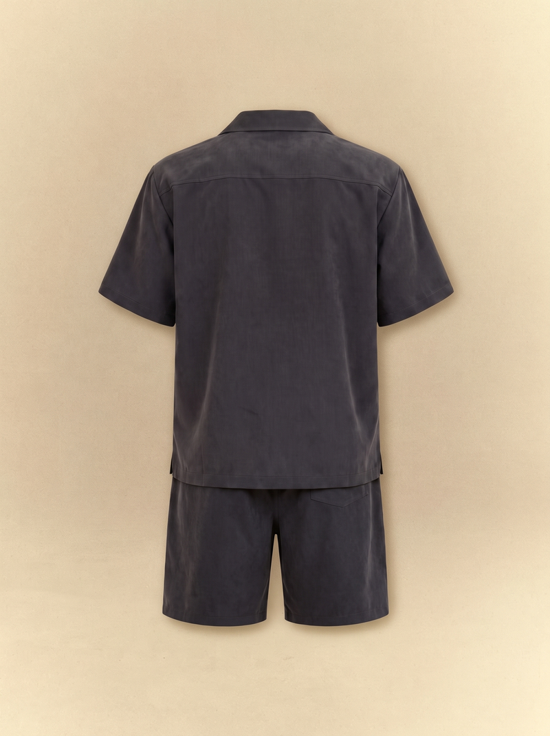 Brushed Linen Shirt + Shorts Set - Faded Black