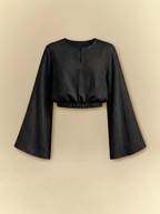 [unisex] Bell Sleeves Linen Crop Top with Side Slits Skirt Set