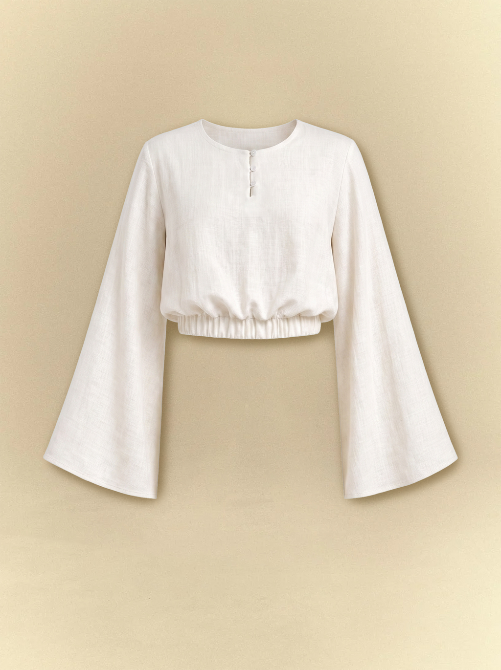 [unisex] Bell Sleeves Linen Crop Top with Side Slits Skirt Set