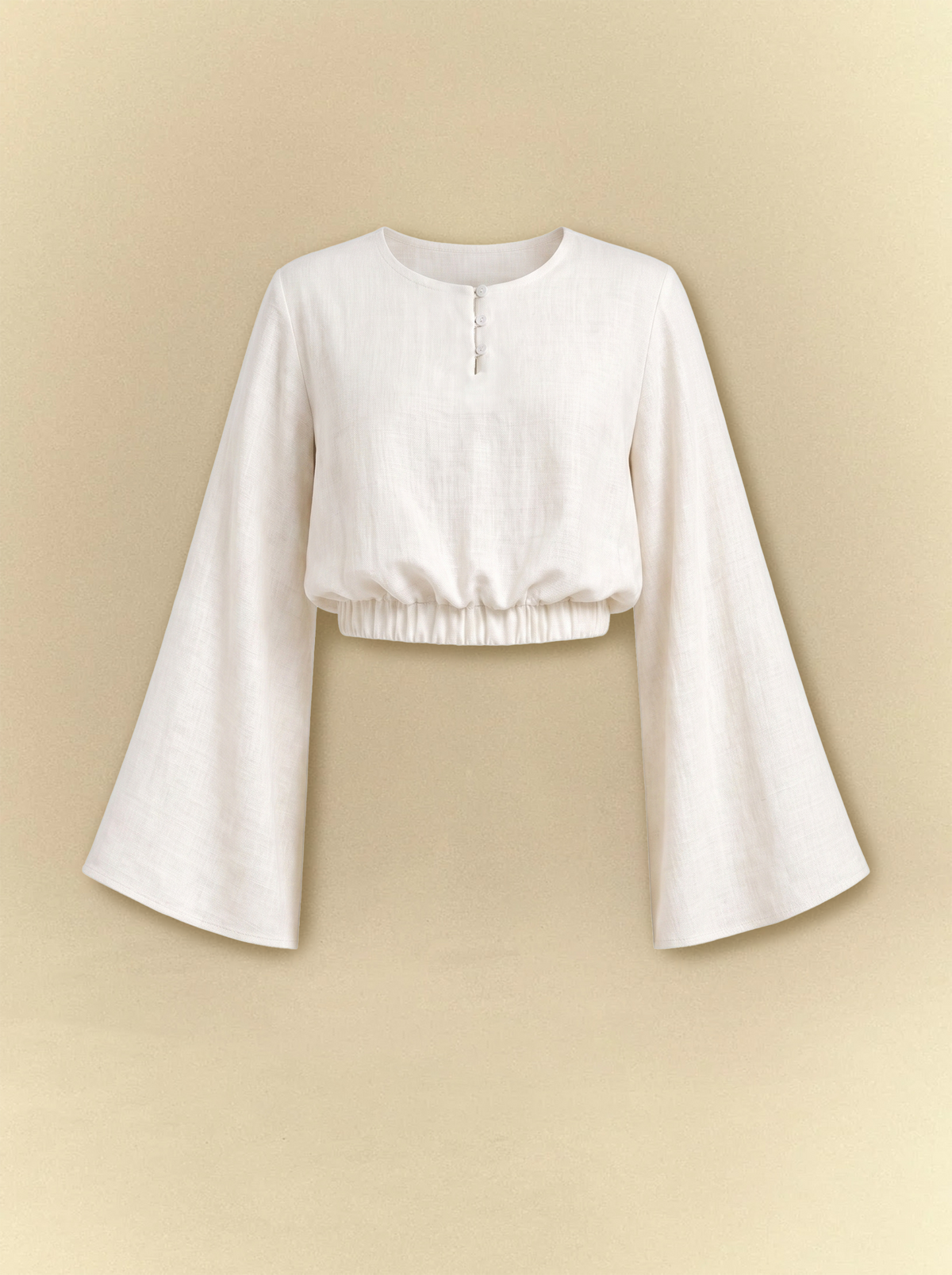 [unisex] Bell Sleeves Linen Crop Top with Side Slits Skirt Set