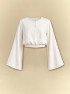 [unisex] Bell Sleeves Linen Crop Top with Side Slits Skirt Set