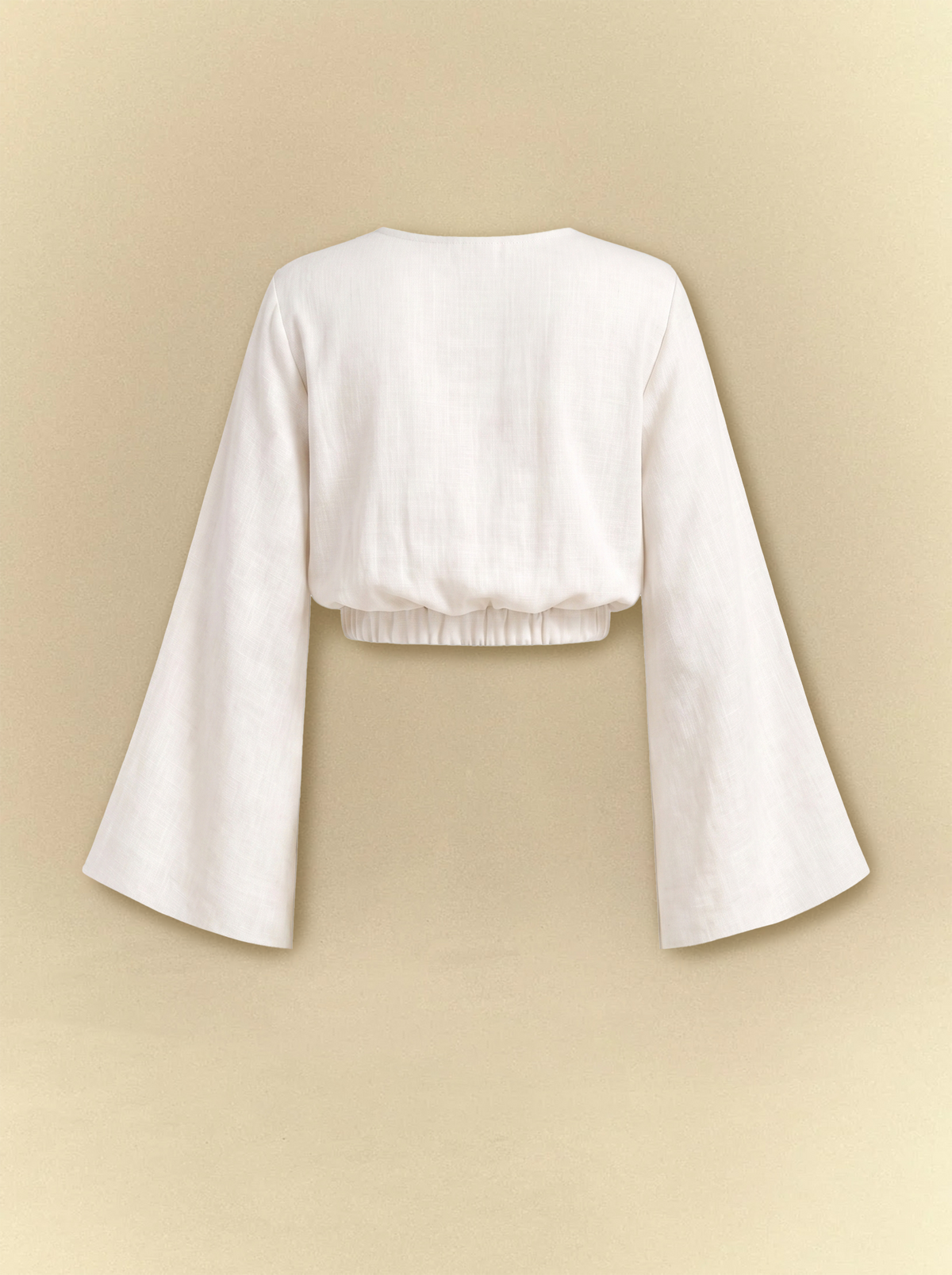 [unisex] Bell Sleeves Linen Crop Top with Side Slits Skirt Set