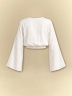 [unisex] Bell Sleeves Linen Crop Top with Side Slits Skirt Set