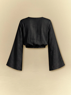[unisex] Bell Sleeves Linen Crop Top with Side Slits Skirt Set