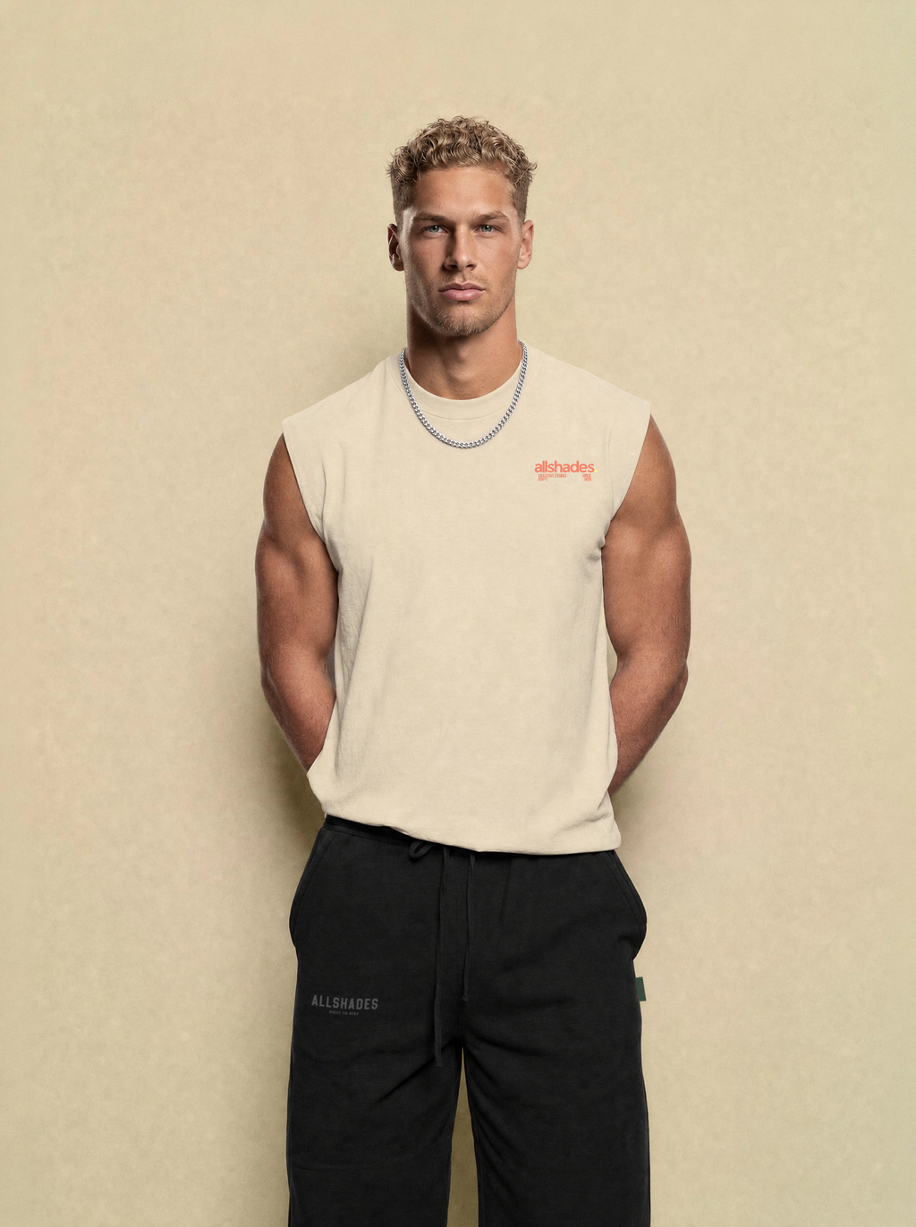 [men] Men's Pale Beige Sleeveless Tee